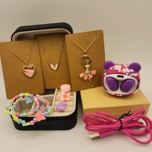 BUNDLE New Jewelry Box/3 Necklaces/ 3 Rings/3 Bracelets/ Preloved Mini Earbuds